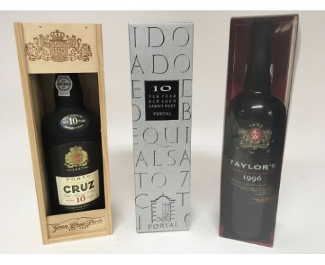 A collection of Vintage Port a bottle of Taylor�s 1996 in a box a Cruz ten year old Port in a case and a boxed bottle of Tawn