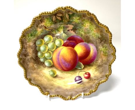 Royal Worcester cabinet Plate hand Painted with Plums &amp; Grapes Signed H. Ayrton, black printed mark to base.