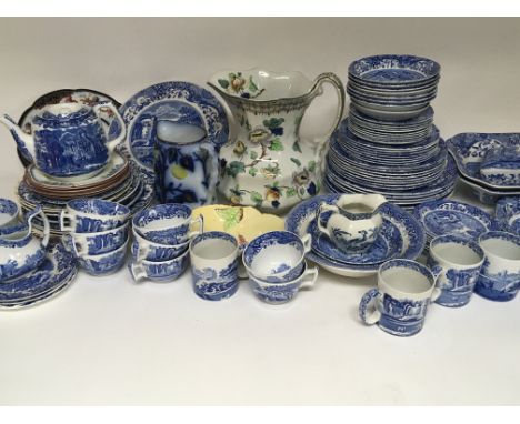 An extensive collection of Spode Italian blue and white ceramic dinner and tea ware a large Corona ware jug Carlton ware and 