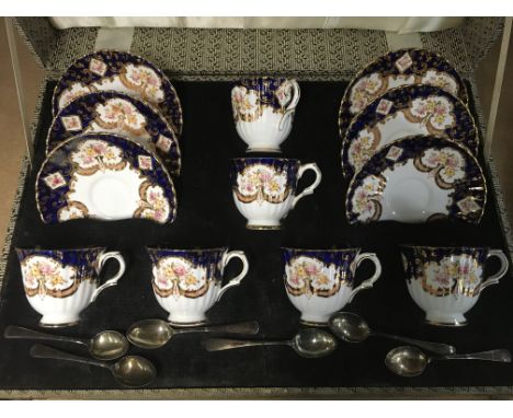 A cased Royal Stafford tea set with spoons, cups and saucers