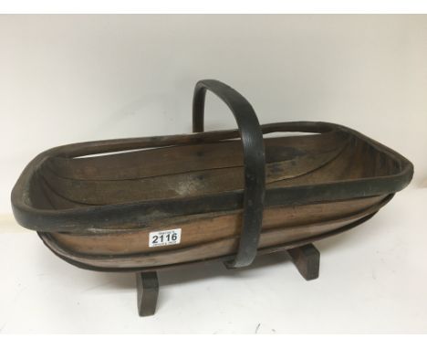 A Vintage vernacular bentwood fruit harvesting basket 58cm long.