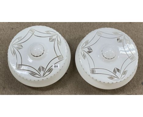 A matching pair of vintage glass hanging shades - NO RESERVE