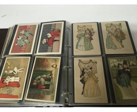 An album of very good quality Antique and vintage postcards by Ethel Parkinson Florence Hardy and many other all in excellent
