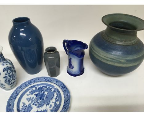 A collection of ceramics modern art vases commemorative China glass 19th century blue and white plates and other oddments inc