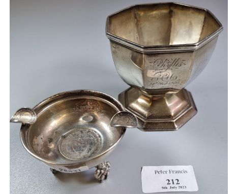 Early 20th century silver presentation octagonal sucrier dated 1903 with Birmingham hallmarks.  3.5 troy oz approx.  together