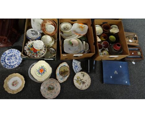 Three boxes of mostly china to include: various plates; Royal Worcester 'Evesham', Crown Devon Fieldings, German porcelain, P