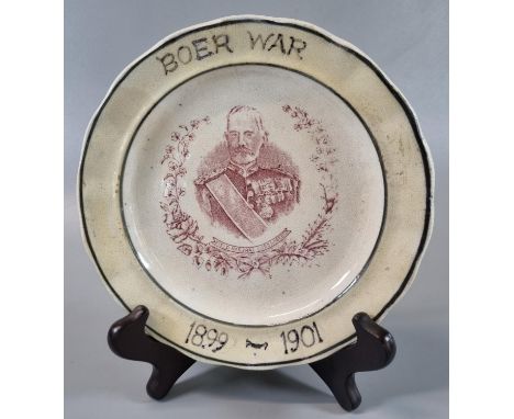 Late 19th/early 20th Century transfer printed pottery plate commemorating the Boer War 1899-1901, with portrait of Field Mars
