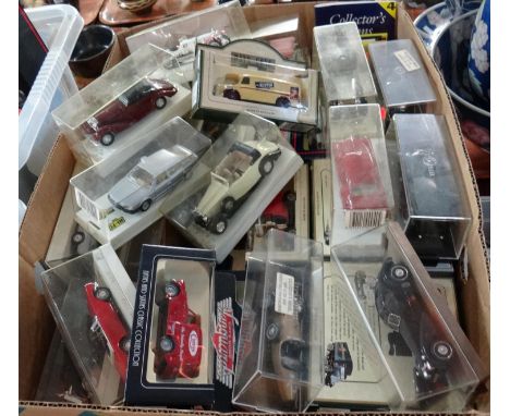 Box of assorted diecast model vehicles, some in perspex presentation cases by Solido, to include: Promotional, Days Gone, Van