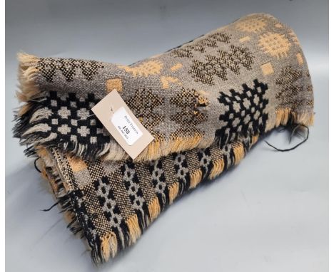 Part of a grey ground Welsh tapestry blanket or carthen with rough edges. Charity sale. (B.P. 21% + VAT)  Multiple holes, sma
