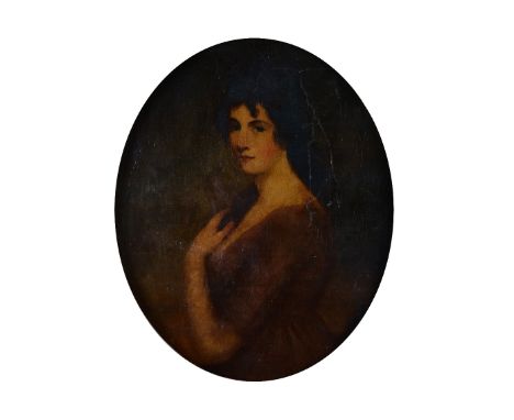 Follower of Sir Thomas Lawrence, Portrait of a lady wearing a brown dress, oil on board, 73 x 60cm