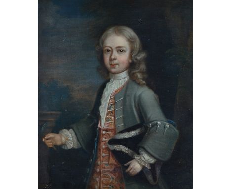 English School, 18th Century, Portrait of a boy in a grey coat, holding a hat, oil on canvas, 71.5 x 61cm Condition Report **