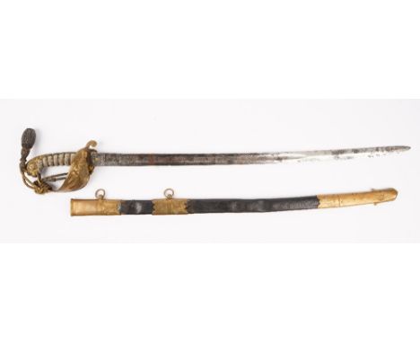 Three swords, comprising; a Victorian British Royal Naval officers sword, having an etched Henry Wilkinson blade, naval foule