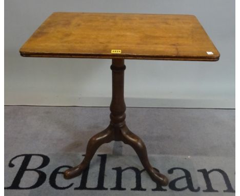 A 19th century mahogany tripod table with turned column on downswept supports, 66cm wide x 72cm high. 