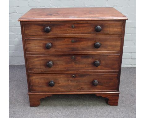 A George III small mahogany chest with four long graduated drawers on bracket feet, 78cm wide x 78cm high.
