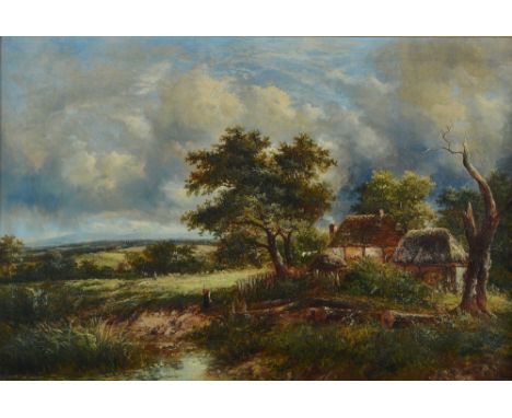Joseph Thors (British, circa 1843-1898), A woman and child by a cottage in a landscape; and a companion, a pair, each signed 