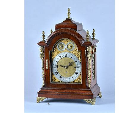 A late Victorian giltmetal-mounted mahogany quarter chiming bracket clockIn the George III styleThe case with stepped pedimen