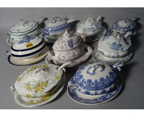 A group of nine ceramic tureens and covers including 'Lucern' and 'British Anchor', (9).  Condition Report Good condition, mi