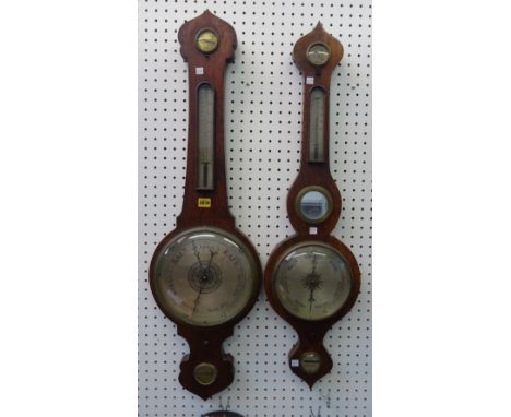 A 19th century rosewood wall barometer, 100cm high, together with a similar smaller example with inset mirror, 95cm high, (2)