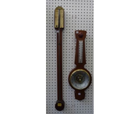 A 19th century rosewood stick barometer by Evans, 89cm high, and a 20th century walnut barometer by Shortland, 60cm long, (2)