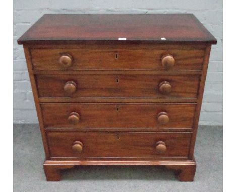 An 18th century crossbanded mahogany chest of four long graduated drawers, on bracket feet, 83cm wide x 82cm high.