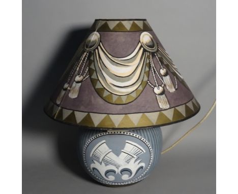 Cressida Bell; A modern painted table lamp with matching painted shade, 45cm high. 