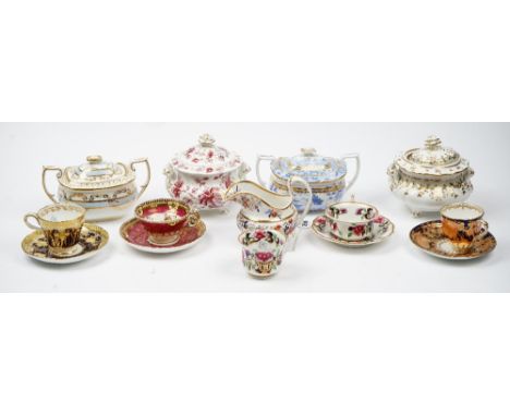 A group of Ridgway porcelain teawares, circa 1825-1850, comprising; a cream jug, 12cm. high; a trio; three various cups and s