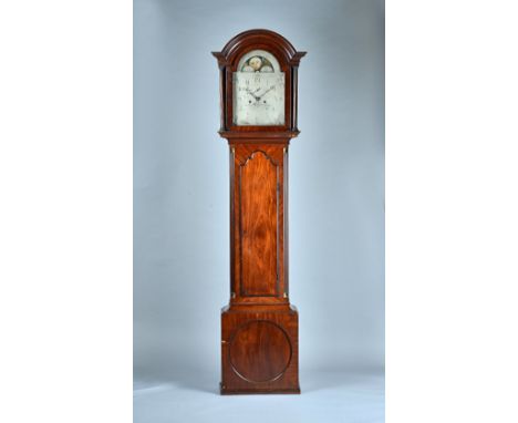 A George III mahogany Longcase clockBy William Curtis, ExeterThe arched hood with moulded pediment above fluted columns, the 