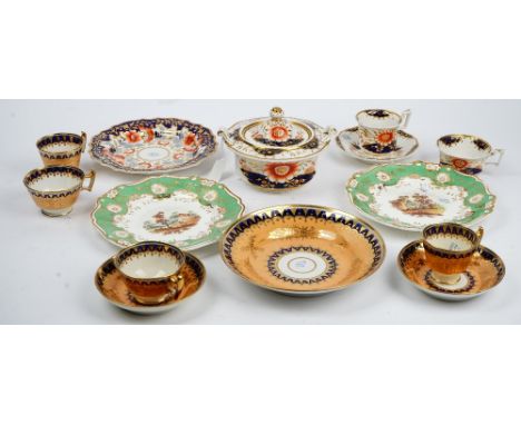 A group of Ridgway teawares, circa 1825, painted with a `Japan' pattern of flowers, comprising a sugar bowl and cover and a t