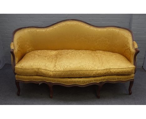 A Louis XV style tub back sofa, the shaped back over serpentine seat on eight shaped supports, 185cm wide x 101cm high.  Cond