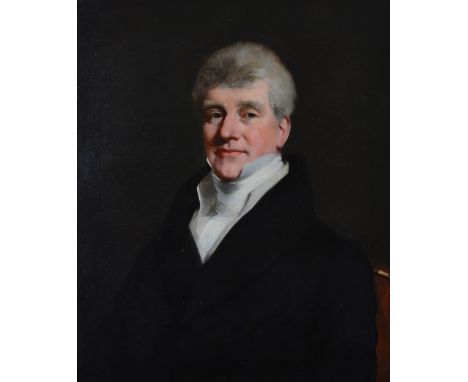 Circle of Sir Henry Raeburn (Stockbridge 1756-1823 Edinburgh), Portrait of a gentleman, half length, in a black coat, oil on 