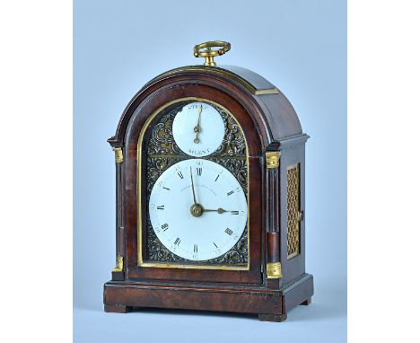 A George III mahogany bracket clockBy Marriott, Fleet Street, LondonWith a brass carrying handle above the broken arch, glaze