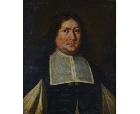 Dutch School, late 17th Century, Portrait of a gentleman wearing a white collar, dated '1670' (upper right) and inscribed 'An