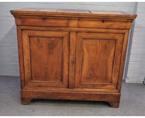 A large French 19th century walnut buffet/side cabinet with a pair of drawers over panelled cupboards on bracket feet, 148cm 