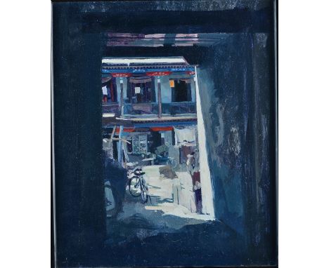 Hector McDonnell (Irish, b. 1947), Courtyard in Lhasa I, 1987, bears Fischer Fine Art label (verso), oil on board, 30 x 24.5c