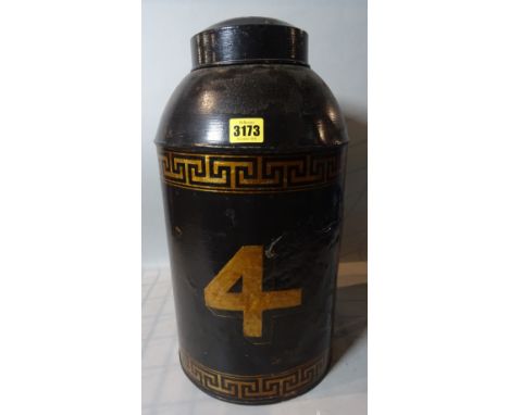 A 19th century green painted metal tea caddy with Greek key decoration, 44cm high.