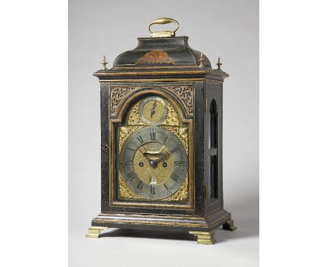 A late George III parcel-gilt, black lacquer and cream line-outlined quarter repeating striking table clockBy Nicholas Lamber