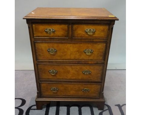 A George II style walnut side chest of two short and three long drawers on bracket feet, 55cm wide x 77cm high.