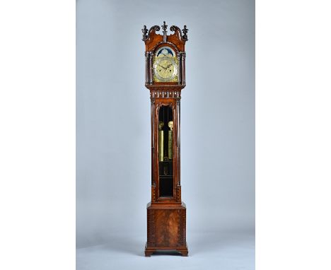 A late Edwardian mahogany Longcase clock of small sizeIn the George III style, with a swan-neck pediment above twin-fluted co