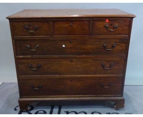 An 18th century mahogany chest of three short and three long graduated drawers, on bracket feet, 110cm wide x 102cm high x 55