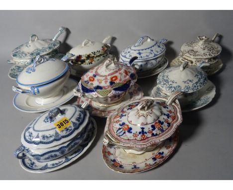 A group of nine ceramic tureen and covers, including Booths, (9).  Condition Report one spoon broken. 