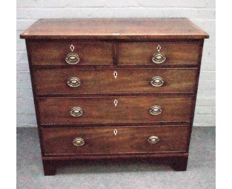 A George III mahogany chest of two short and three long graduated drawers on bracket feet, 97cm wide x 92cm high. 