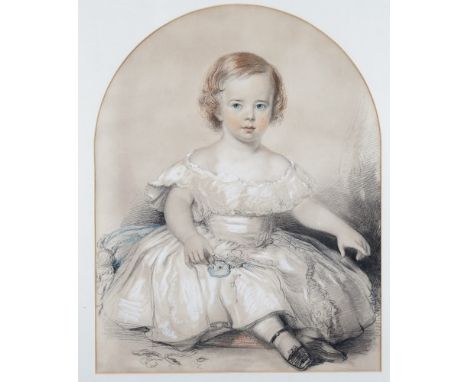 English School, 19th Century, Portrait of a seated child, pastel, 68 x 53cm