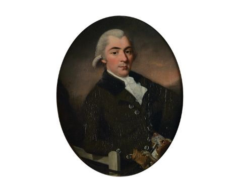 Francis Alleyne (British, fl. 1774-1790), Portrait of a gentleman with his horse and dog, oil on canvas, 37 x 28.5cm Conditio