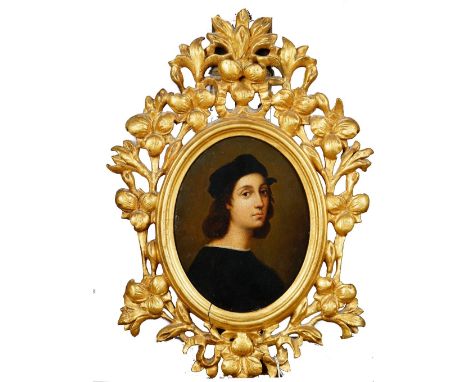 After Raphael, Self Portrait, oil on board, 20.5 x 16cm.; in a carved and pierced giltwood frame Condition Report There are l