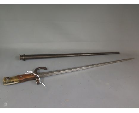 A late 19th century French 1866 pattern bayonet, dated 1877 with scabbard 
Condition report: Good used condition 