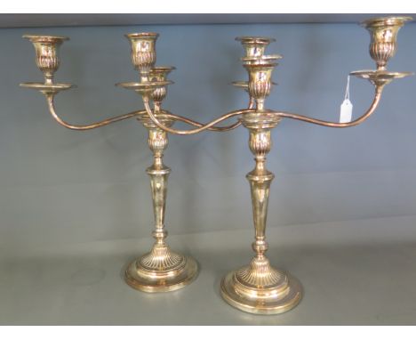 A pair of 19th century electroplated three light Candelabra by William Hutton & Sons Ltd. in the late 18th century style, eac