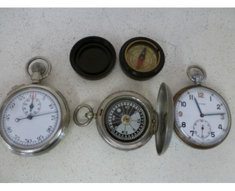 A Cyma Military pocket watch with GSTP markings - in running order, a Silversmiths and Goldsmiths Co Ltd. 1/5 MKII stopwatch 