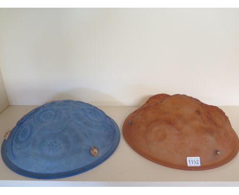 Two Art Deco French ceiling lamp shades 35cm diameter - glass to both, good condition