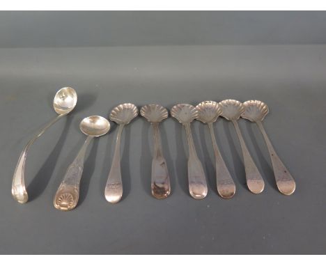 A matched set of six old English pattern salt spoons, four by William Eley and William  Fearn, London 1802 and two by William