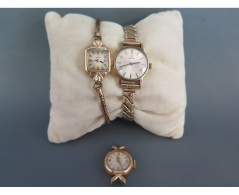 A 1940's Omega 14k marked Ladies cocktail watch on 9 ct gold strap with a 9 ct Omega Ladies cocktail watch on expanding strap